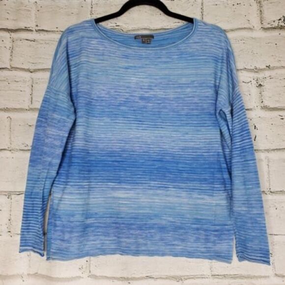 Vince Womens Medium Striped White Blue Boatneck Sweater Dolman Sleeve - Picture 1 of 6